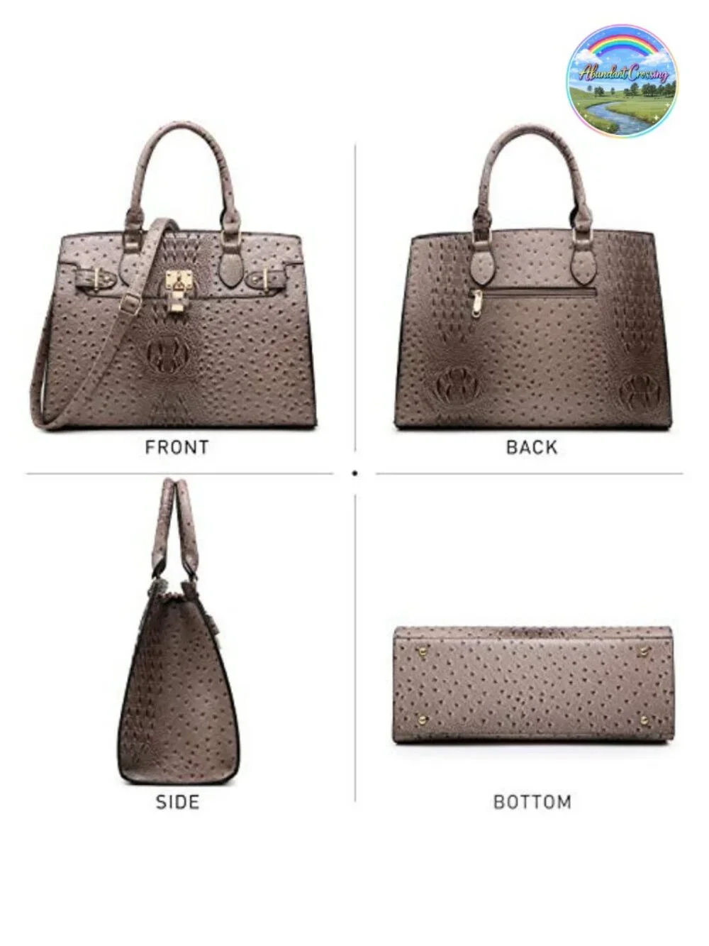 Vegan Leather Satchel Handbag with Matching Clutch and Shoulder Strap